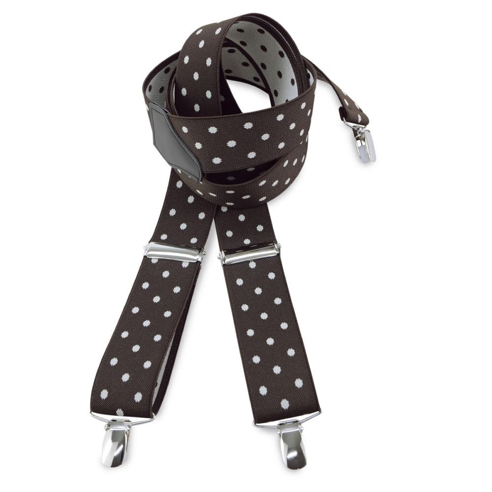 bretels bruin met witte polkadots - 1