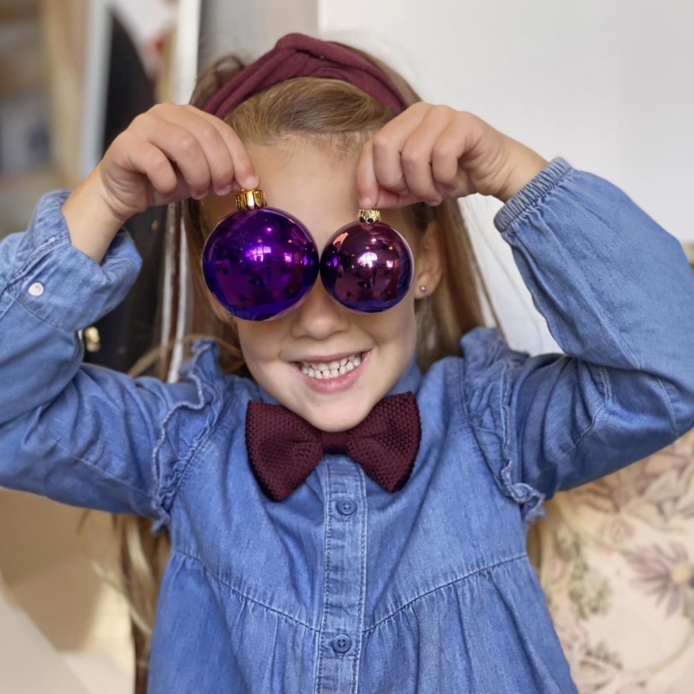 gebreide kinderstrik aubergine - 1