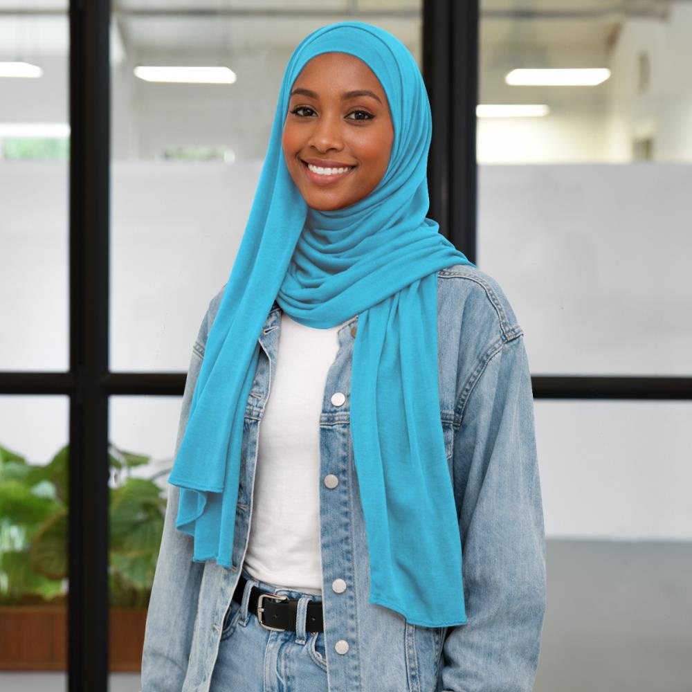 hoofddoek polyester jersey uni cyaan - 2