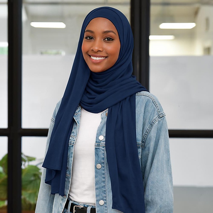 hoofddoek polyester jersey uni marineblauw