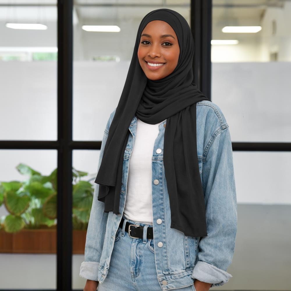 hoofddoek polyester jersey uni zwart - 1