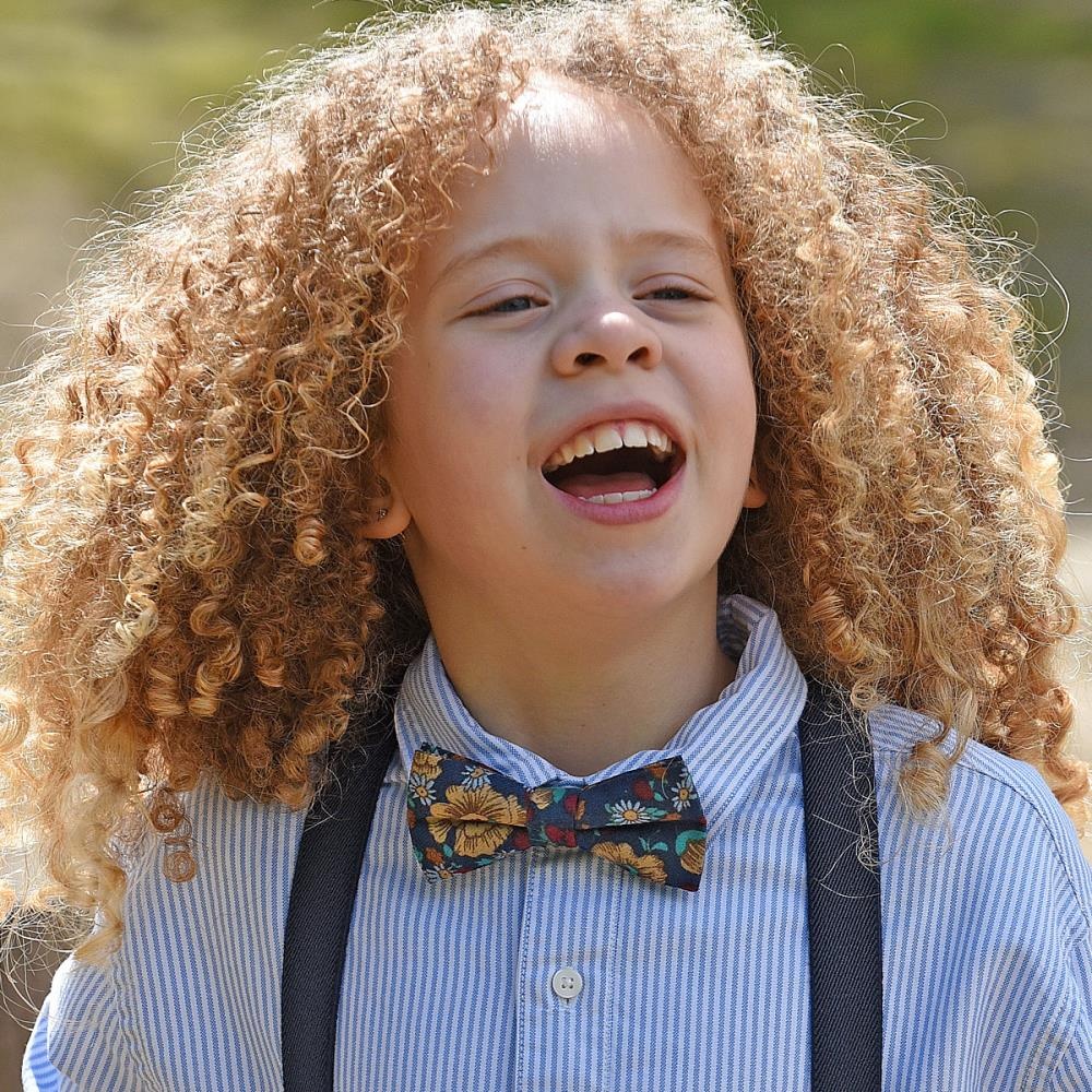 kinderstrik Vintage Flower blauw - 1