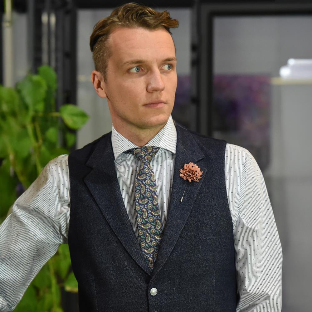 Revers pin dahlia dots peach blauw - 1