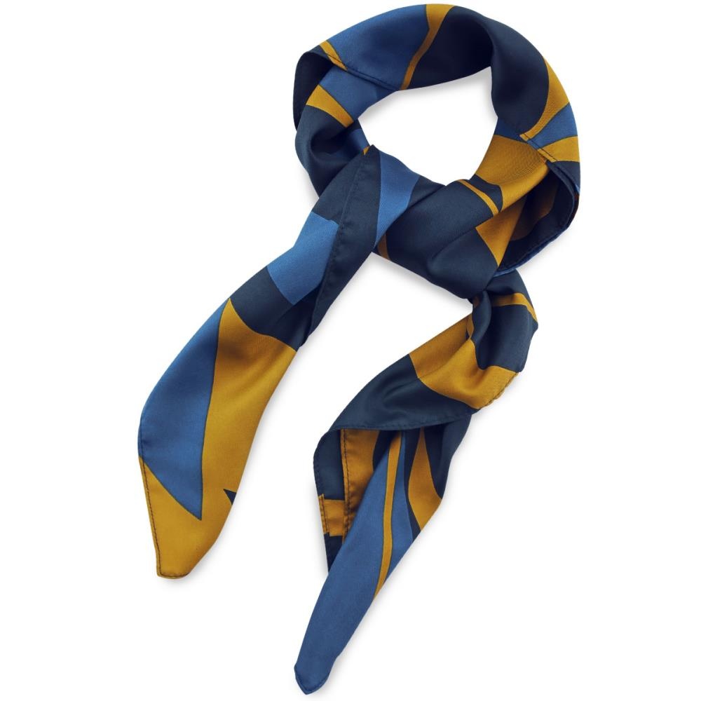 sjaal patroon denimblauw oker vierkant - 1